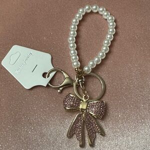 Elegant Fashion Jewelry Pink and Gold Bow Key Holder/Bag Charm